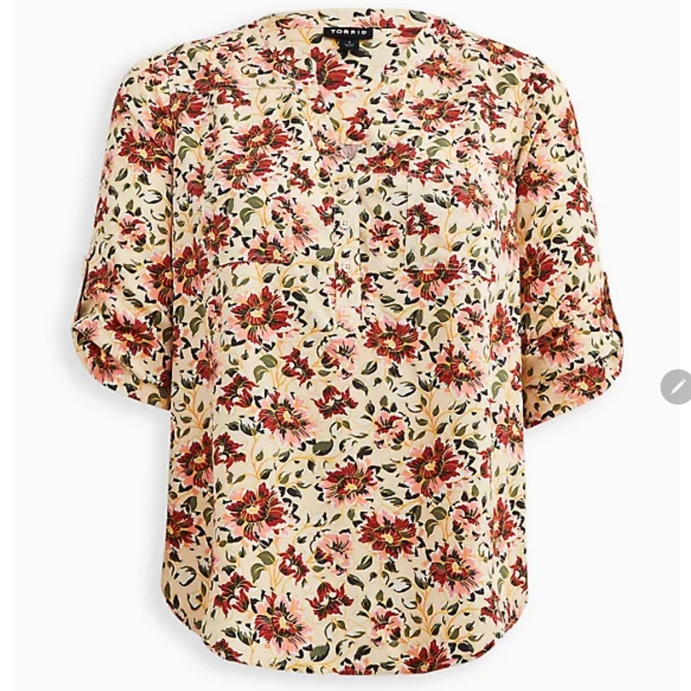 Torrid Harper Blouse -Twill Floral Sand SZ 5X